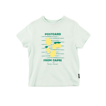 Loud Jade/Lemons Relaxed Fit Raw Edge Neck Short Sleeve Tee