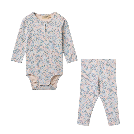 Wheat Powder Blue Liv Flowers Leggings Set
