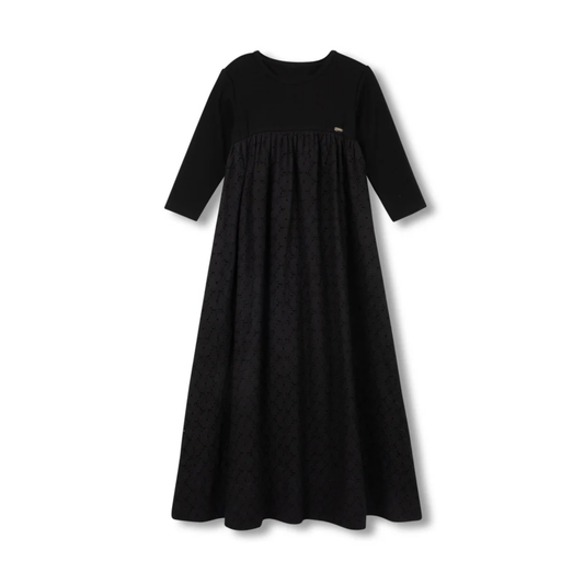 Papillon Black T-shirt And Eyelet Maxi Robe
