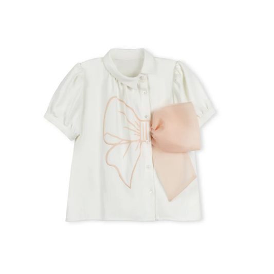 Lilou White Combo A-line Pop Up Bow Blouse
