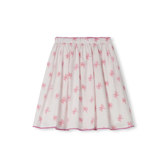 One Child Pink Bow Printed Trim Skirt