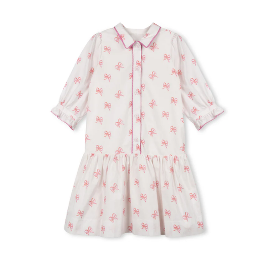 One Child Pink Bow Printed Bottom Tier Dress