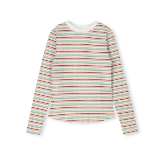 Vibe Red Multi Striped Ribbed T-Shirt