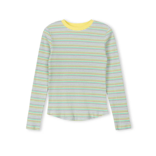 Vibe Yellow Multi Striped Ribbed T-Shirt