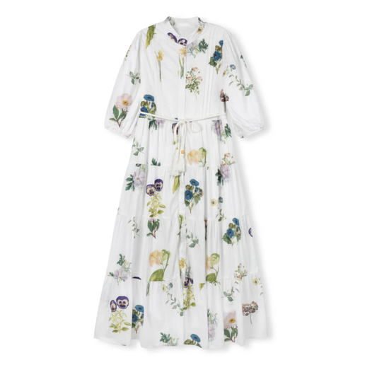 Minimal Floral Floral Tiered Button Dress