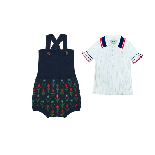 Fub Baby Pointelle Stripe Polo Romper Set