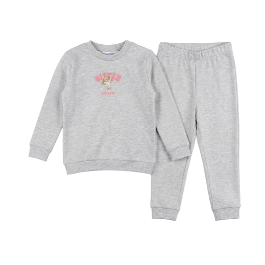 Whipped Cocoa Light Grey Mix/Pink Cotton Spandex Sis Sweatshirt And Pants