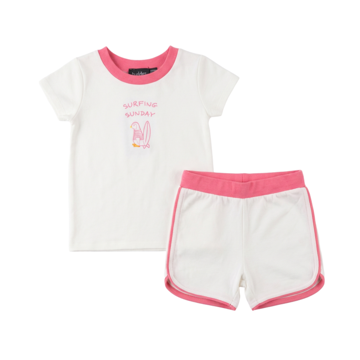 Puddles Off White/Pink Cotton Spandex Surfing Sunday 2 Pc Set