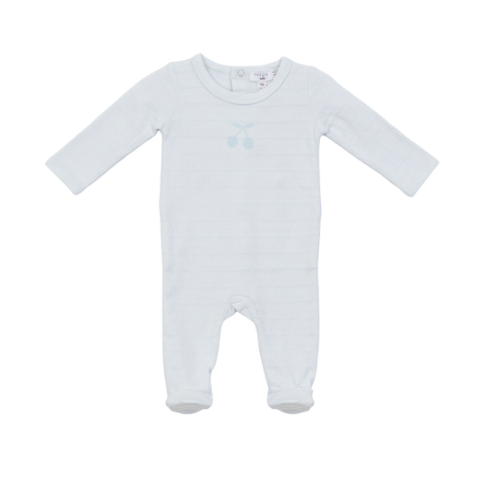 Little Fragile Blue Romper With Cherry Print At Chest