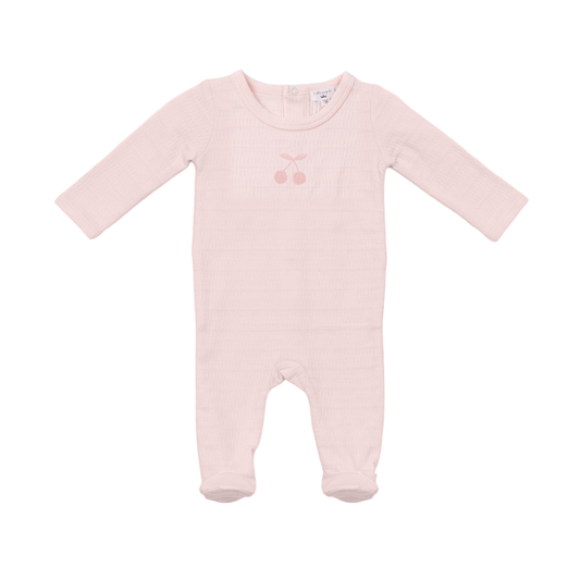 Little Fragile Pink Romper With Cherry Print At Chest