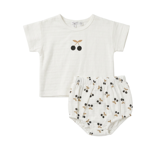 Little Fragile White Bloomer Set With Cherry Print