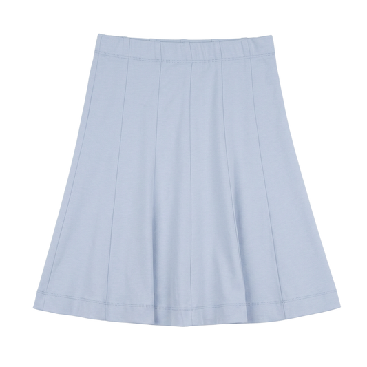 Hopscotch Ice Blue Cotton Spandex Midi Length Panel Skirt