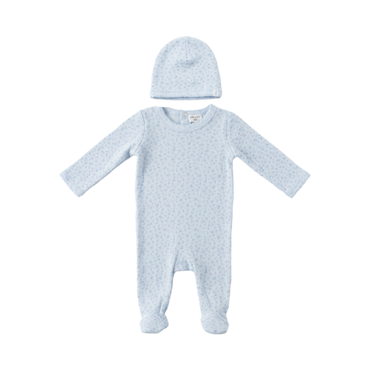 Little Fragile Blue Flower Pointelle Romper Set