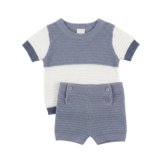 Clô Blue Grey Multi Textured Knit 2 Pcs Set