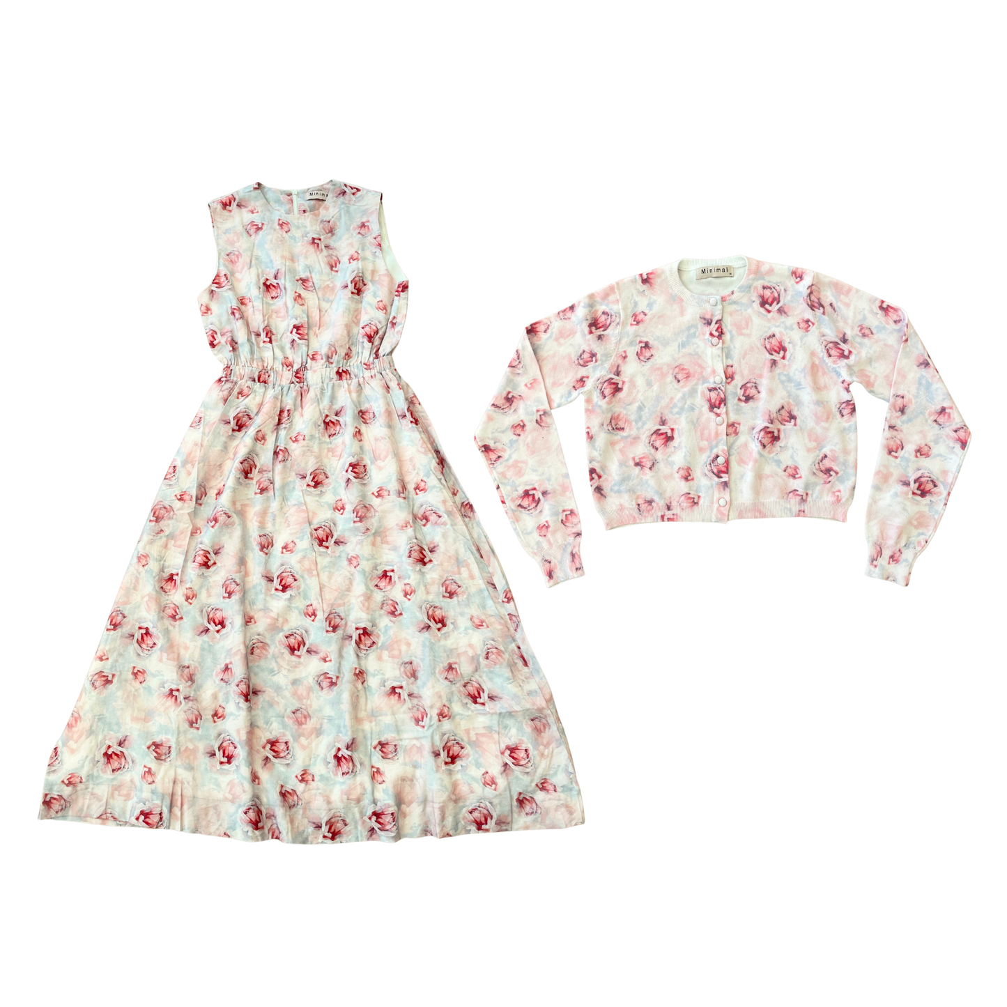 Minimal Tallow Floral Printed Cardigan Set