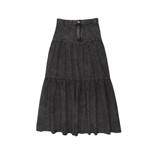 Lil Legs Black Wash Denim Tiered Maxi Skirt