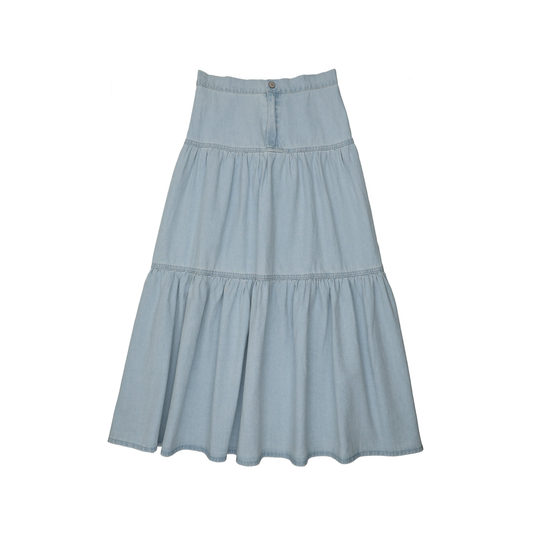 Lil Legs Light Wash Denim Tiered Maxi Skirt