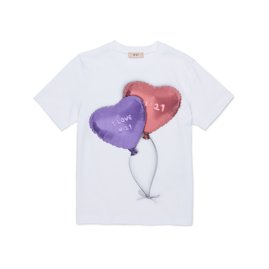 N°21  White Balloon Graphic Logo Short Sleeve