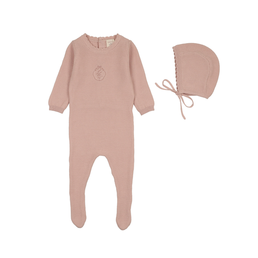 Analogie Bud Pink Crest Knit Footie Set