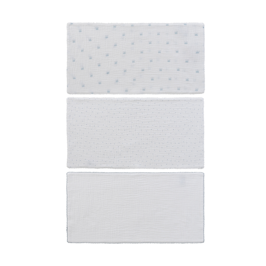Kipp Baby Blue Little Crown Burp Cloth Set of 3 in Box