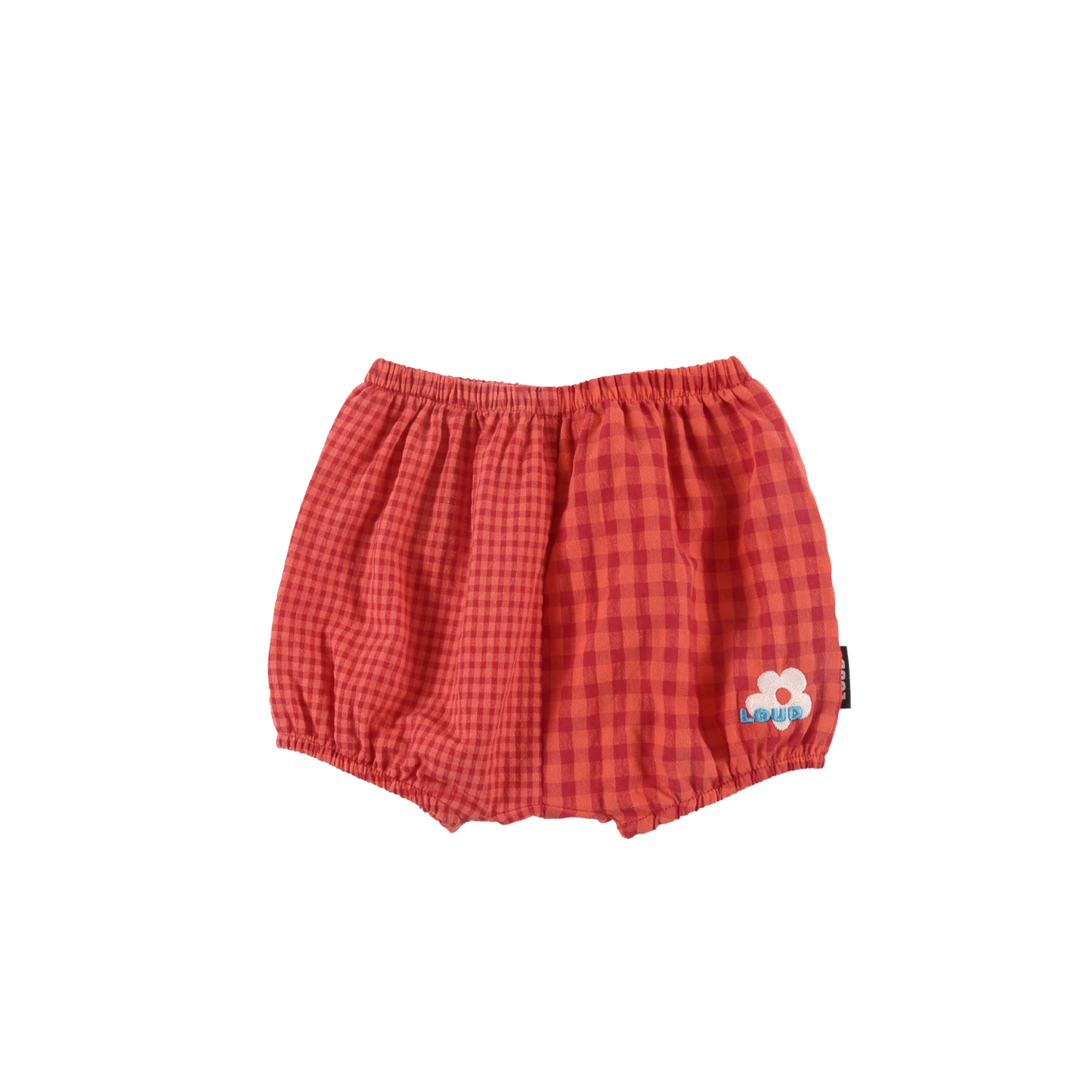 Loud Red Check Flower Embroidery Logo Bloomer