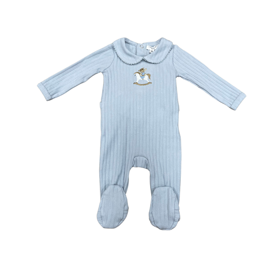 Little Fragile Blue Romper Set With Horse Print