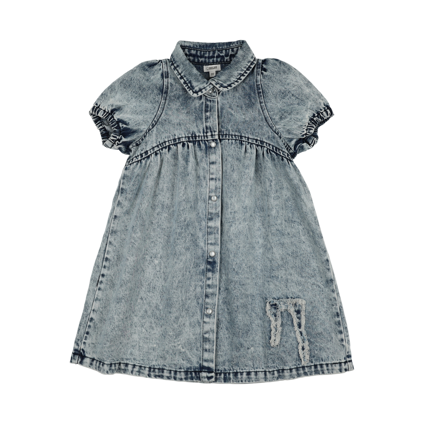 Bonjoy Blue Denim/Bow Jean Patch Short Sleeve Dress