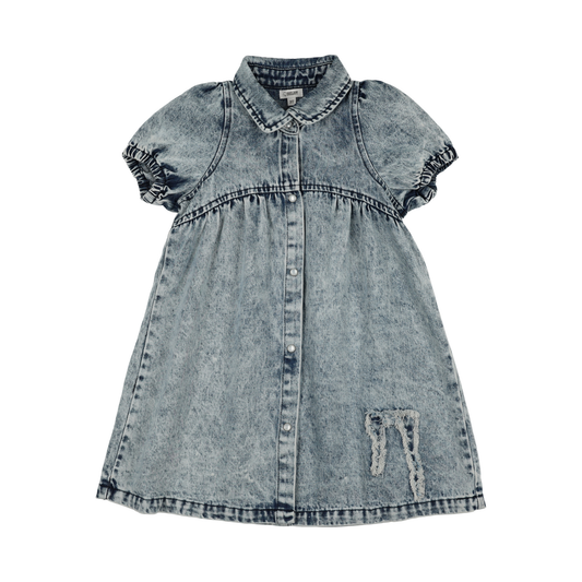 Bonjoy Blue Denim/Bow Jean Patch Short Sleeve Dress