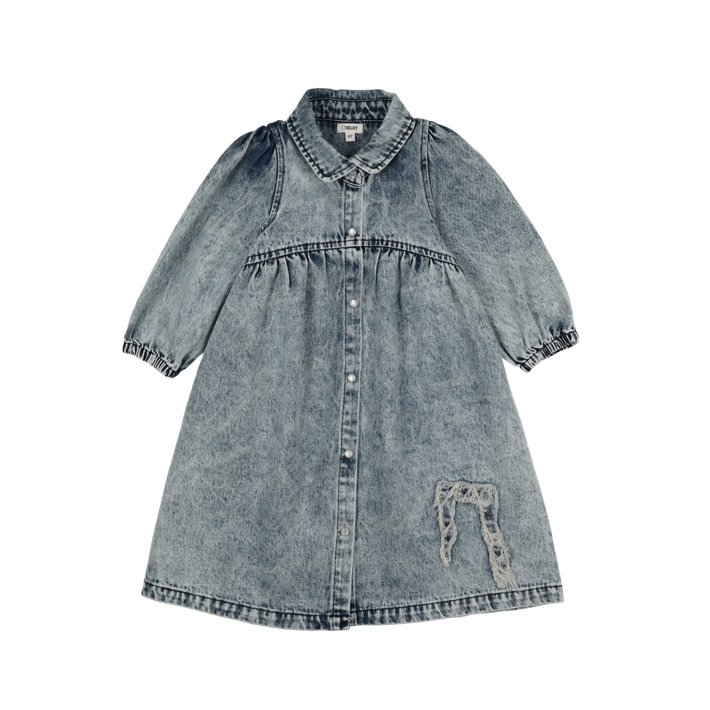Bonjoy Blue Denim/Bow Jean Patch 3/4 Sleeve Dress