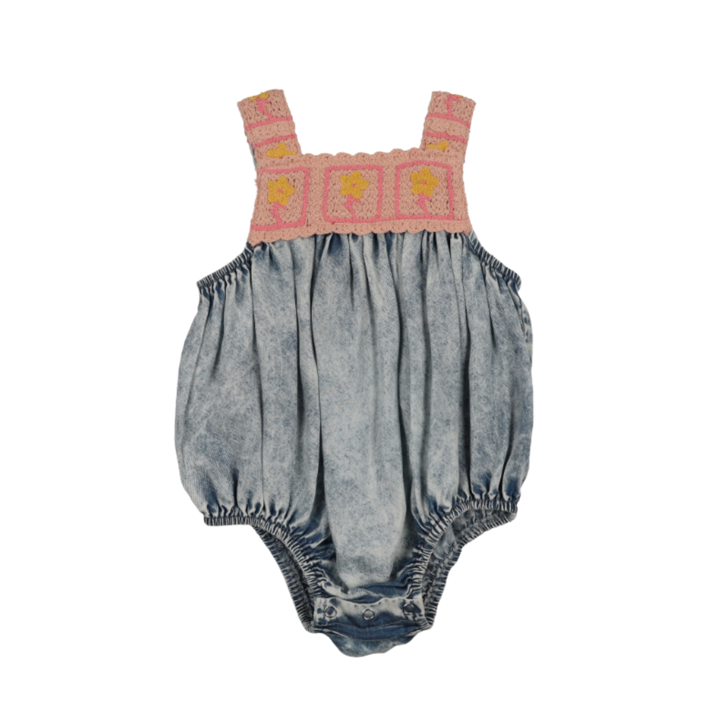 Bonjoy Pink Crochet Crochet Tencel Romper