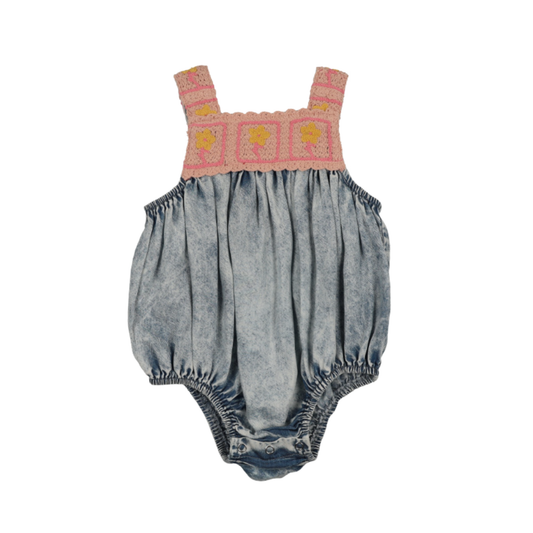 Bonjoy Pink Crochet Crochet Tencel Romper