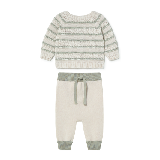 Li & Me Cream-Apple Contrasting Striped Knit Set
