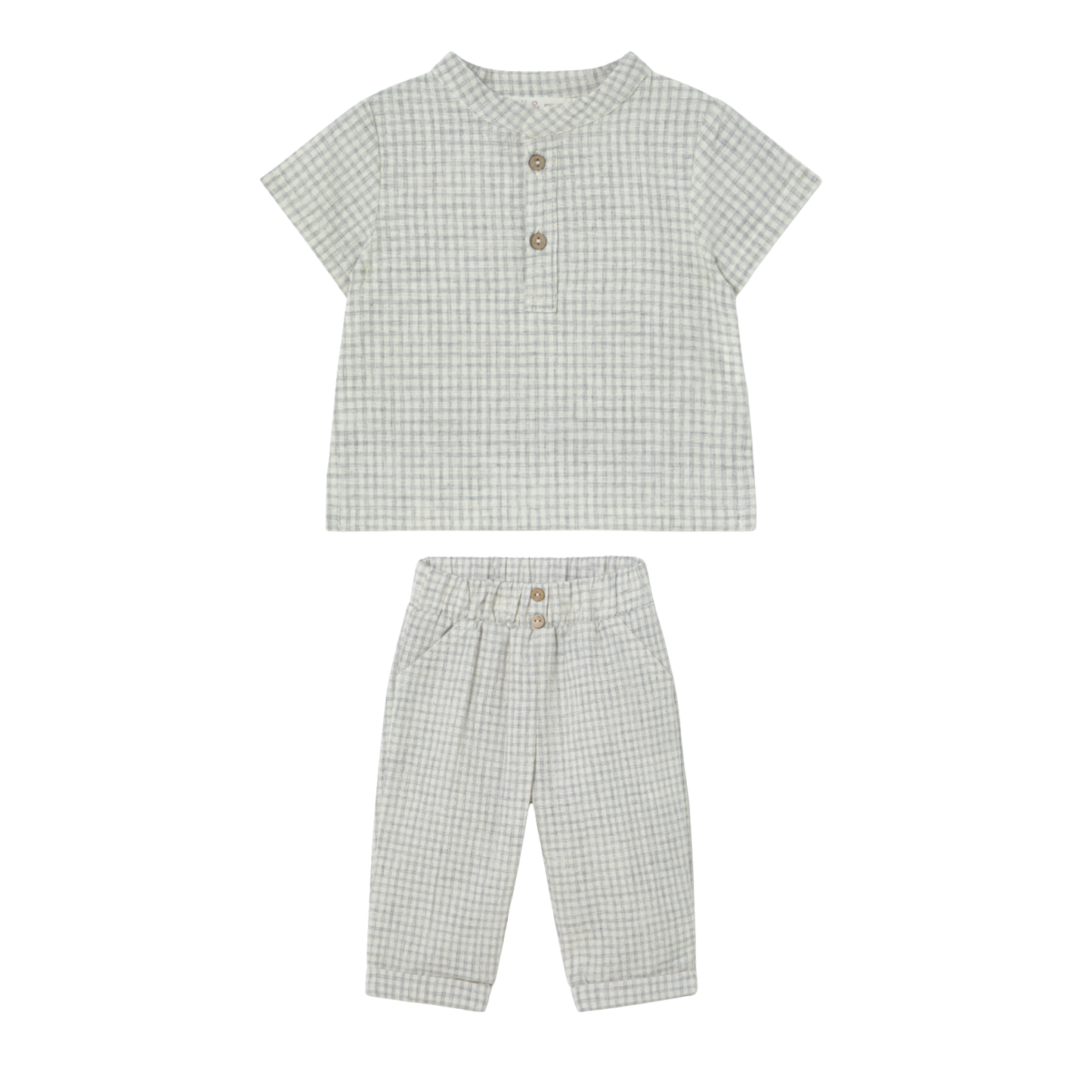 Li & Me Grey Henley Short Sleeve Pants Set