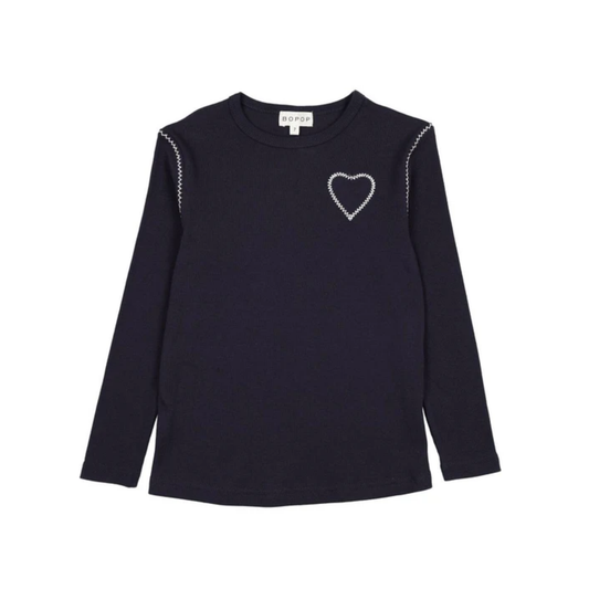 Bopop Navy Heart Long Sleeve Tee