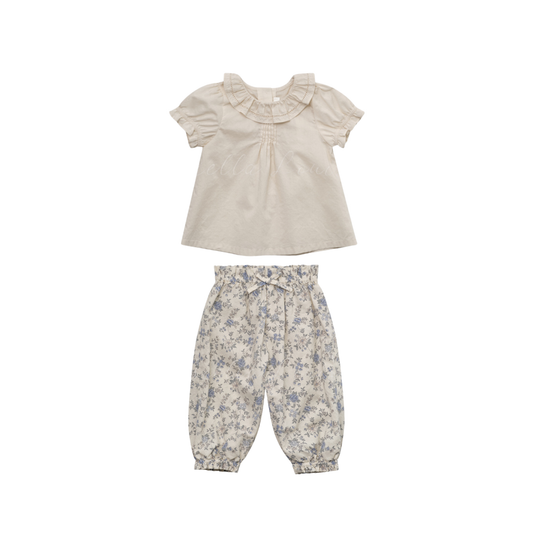 Louisiella Cream/Vintage Blue Serene Blouse Set