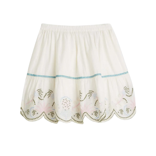 Scotch & Soda Ivory Embroidered Hem Cotton Skirt