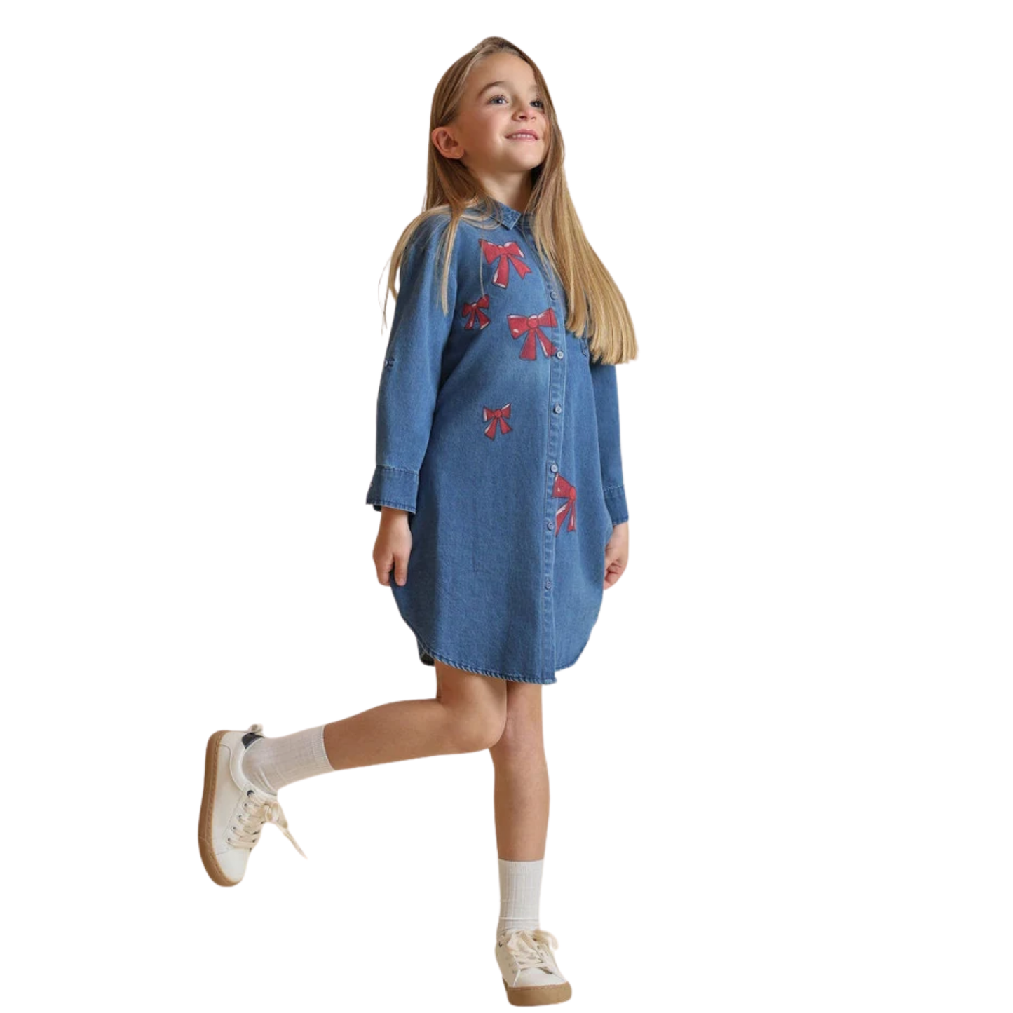 Phil and Phoebe Denim Denim Bow Print Shirt Dress