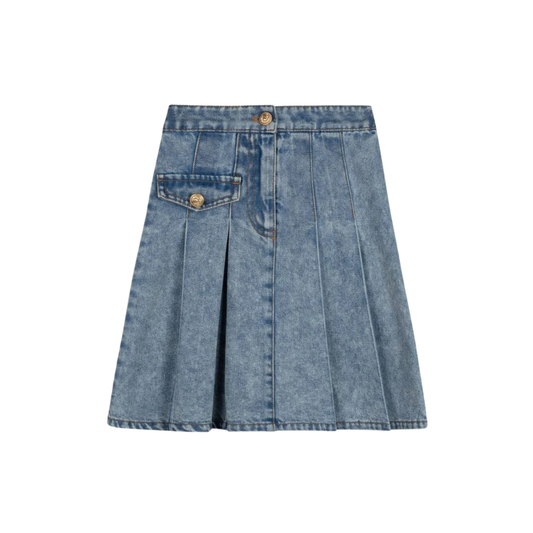 Cabana Denim Single Pocket Denim Pleated Skirt