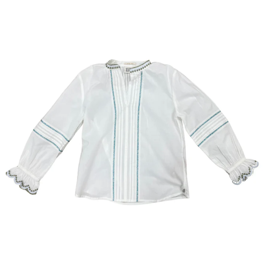 Scotch & Soda Ivory Embroidered Cuff Long Sleeve Cotton Shirt