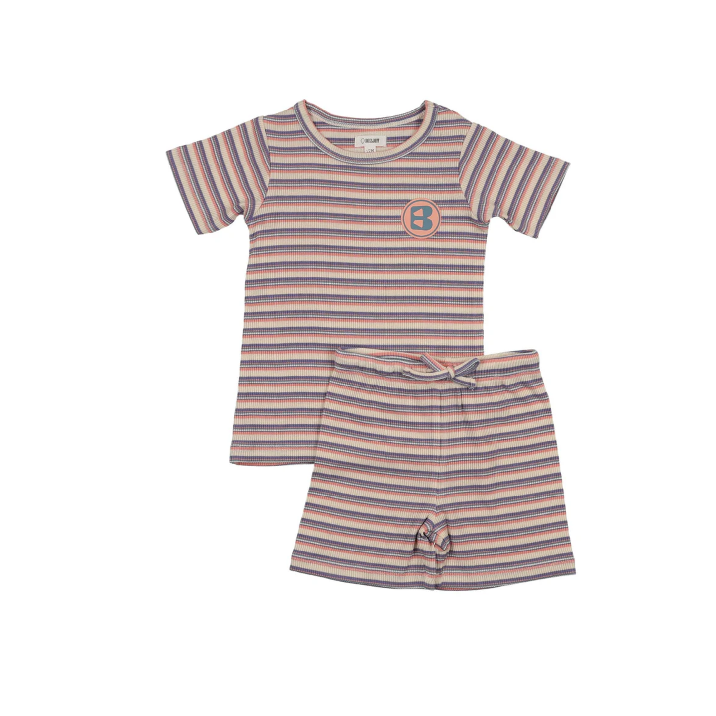 Bonjoy Purple Stripe Summer Stripe Shorts Set
