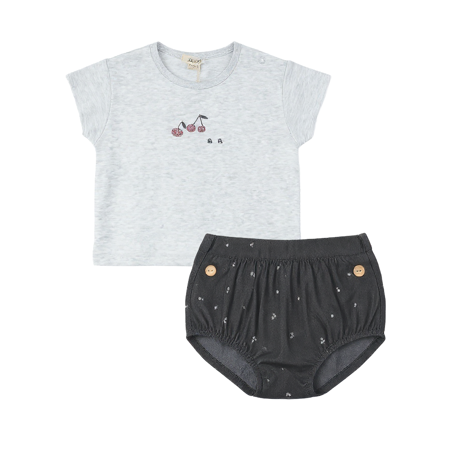 Lola Dark Grey Cherry Woven Denim Bloomer Set