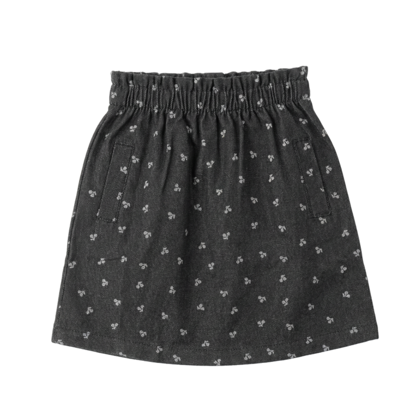 Lola Dark Grey Cherry Woven Denim Skirt