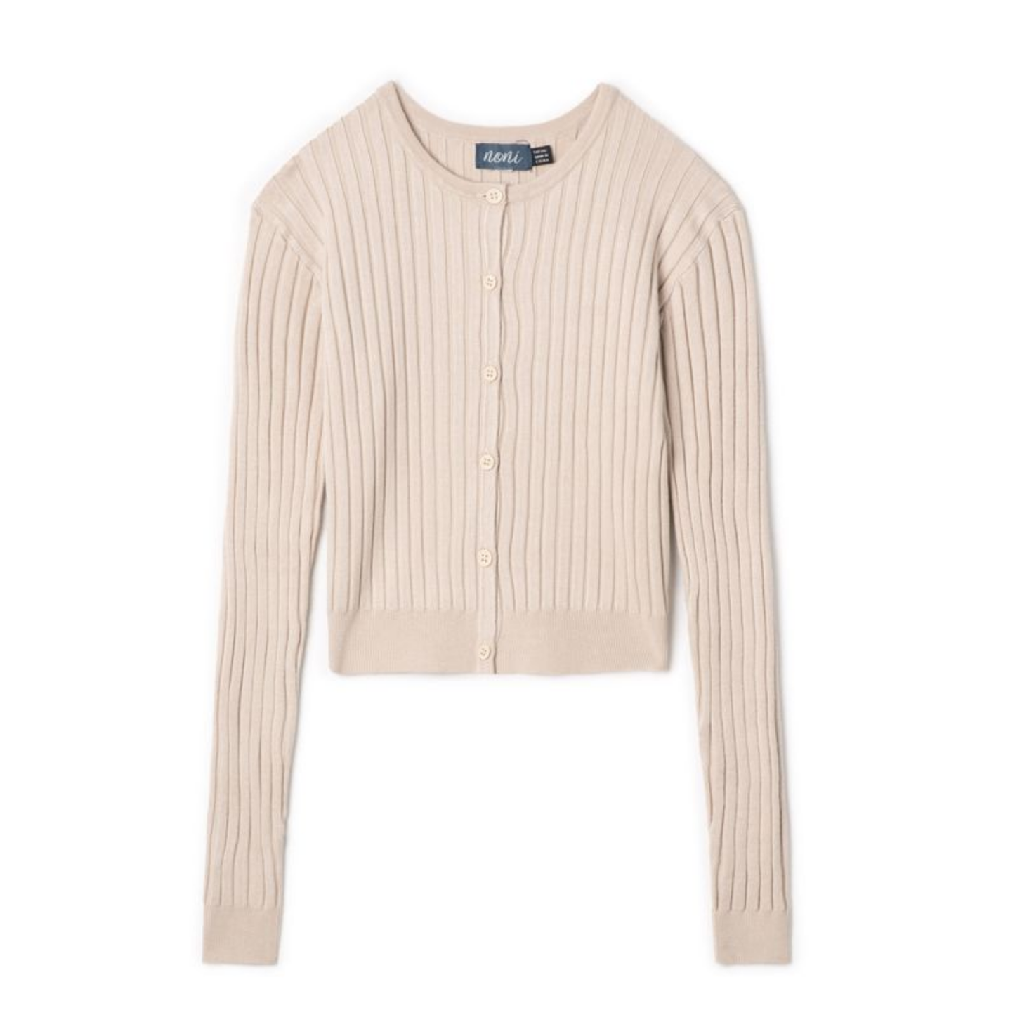 Noni Light Beige Pleated Wide Rib Cropped Knit Cardigan