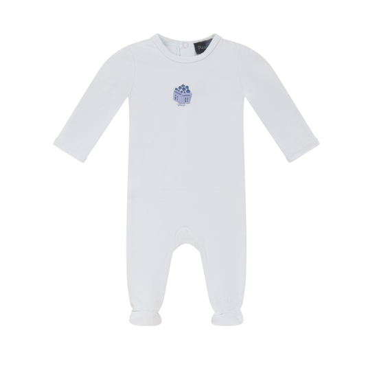Puddles Powder Blue Cotton Spandex Berry Box Onesie
