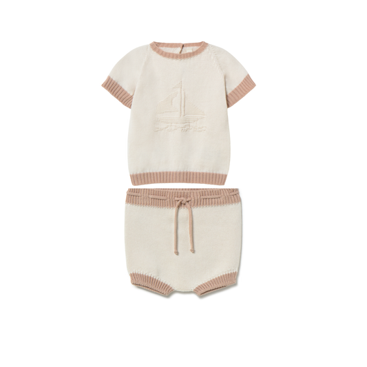Li & Me Cream-Candy Embroidered Knit Set