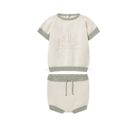 Li & Me Cream-Apple Embroidered Knit Set