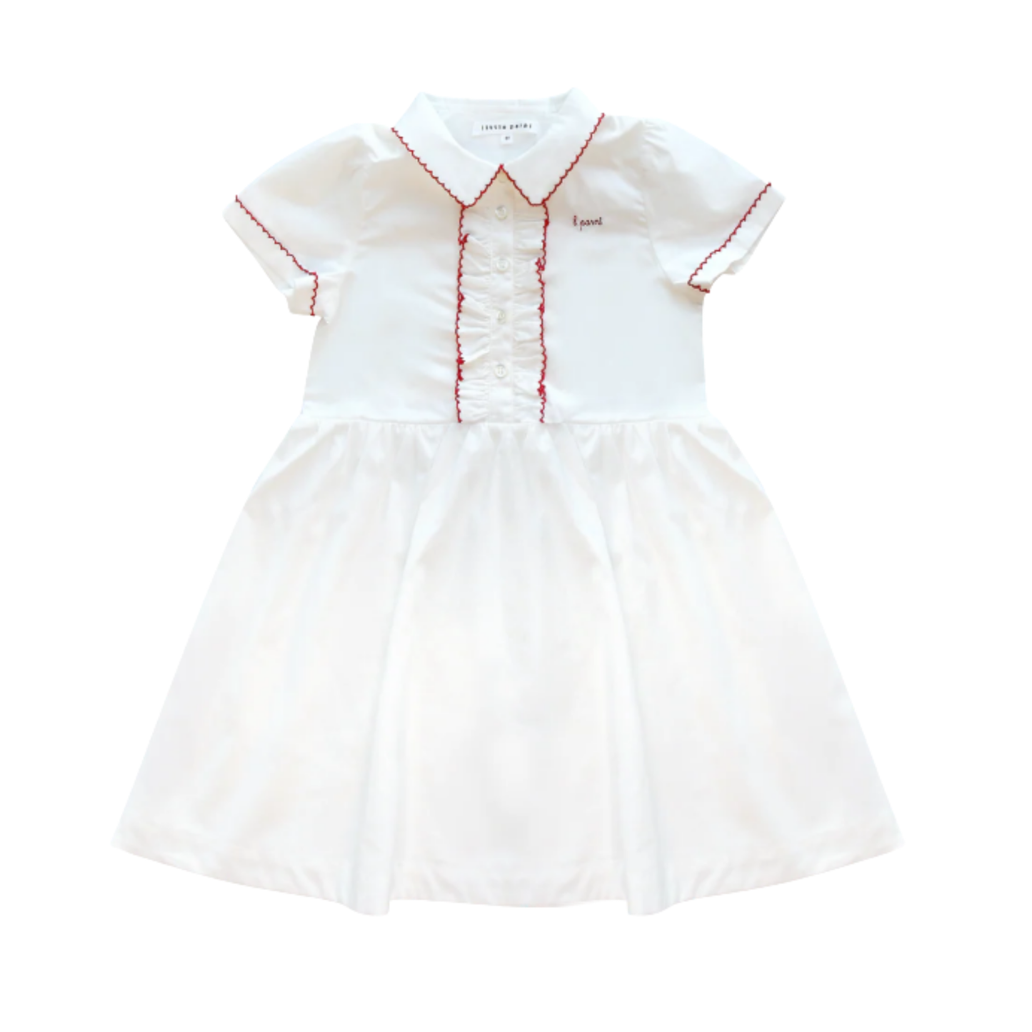 Little Parni White Pico Short Sleeves Dress