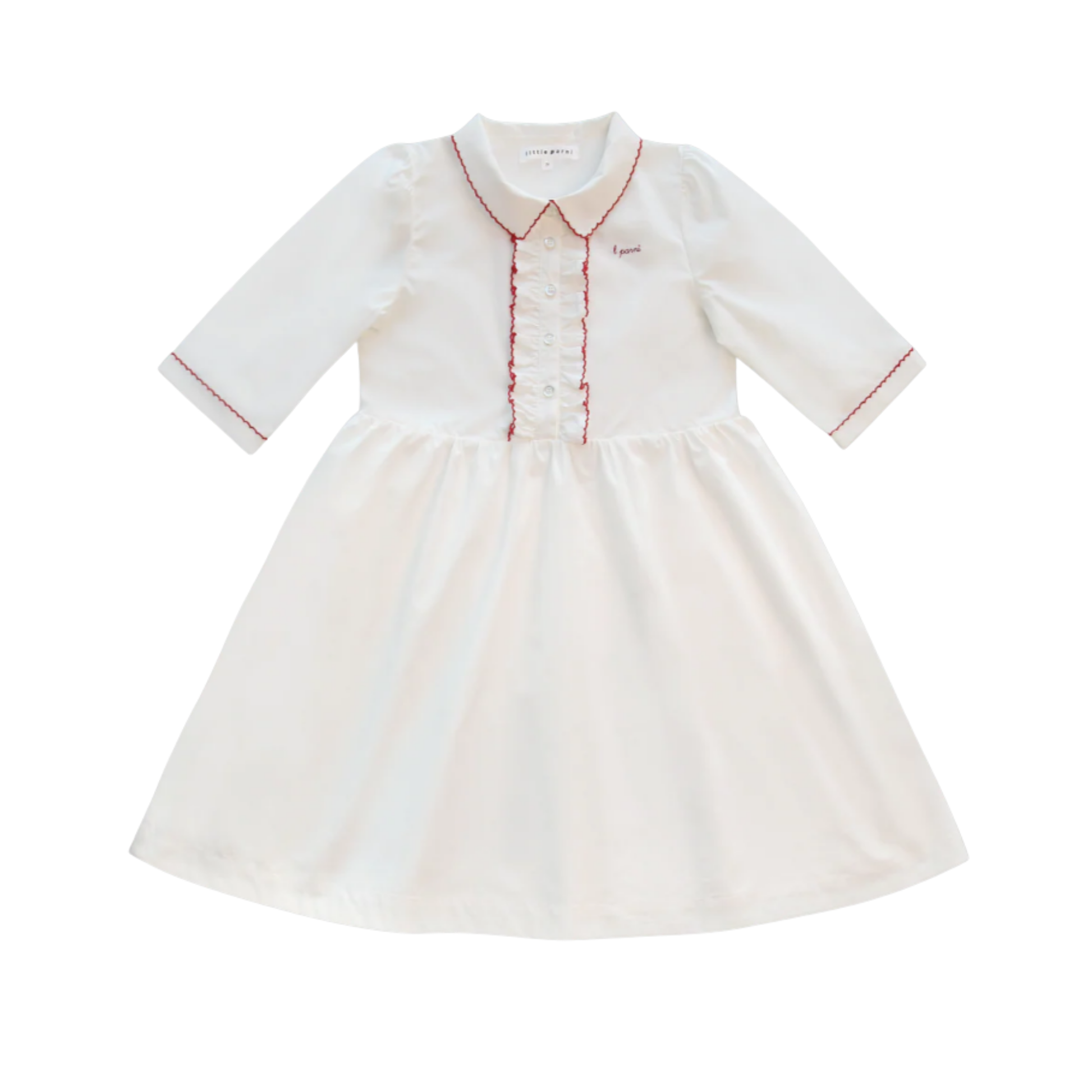 Little Parni White Pico Long Sleeves Dress