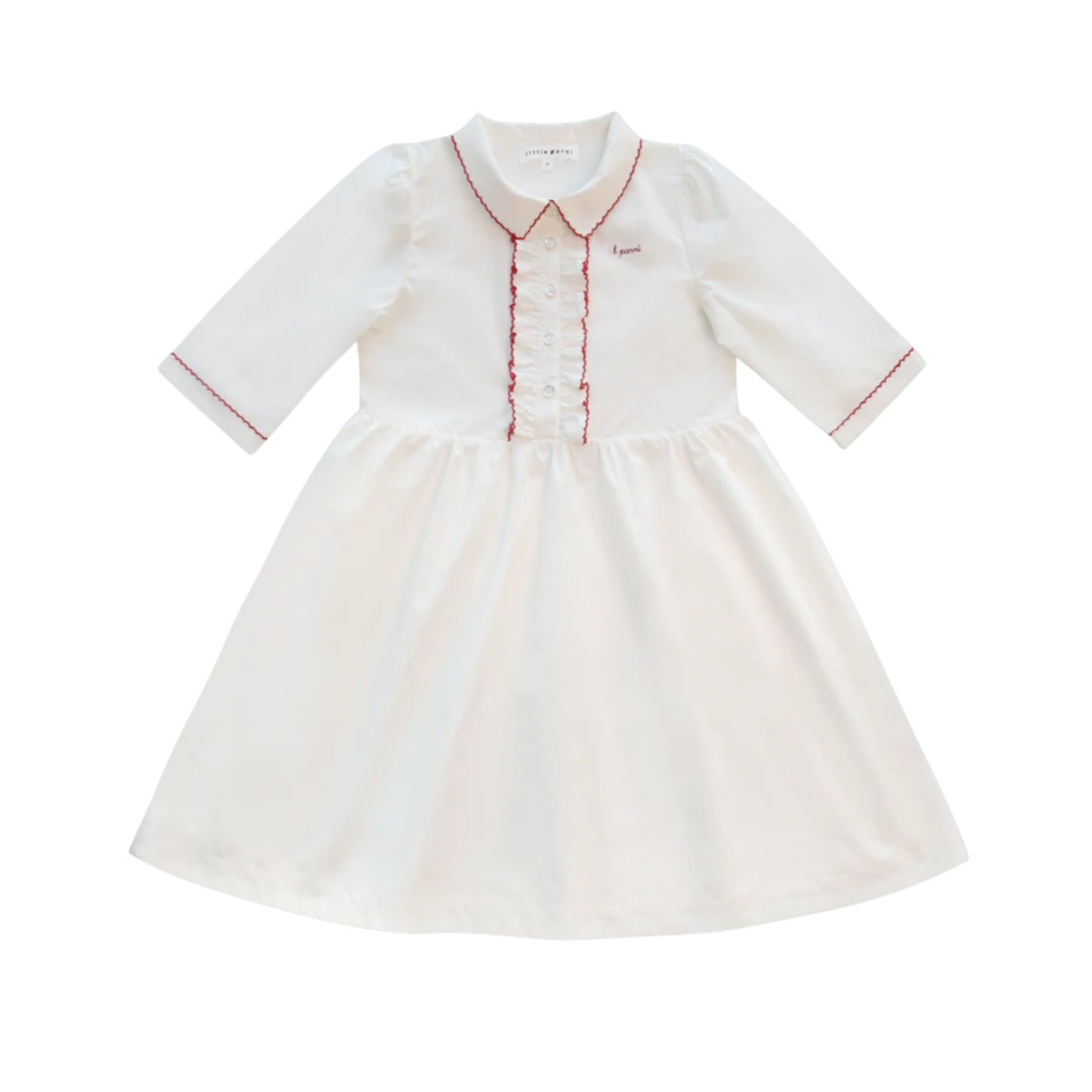 Little Parni White Pico Long Sleeves Dress