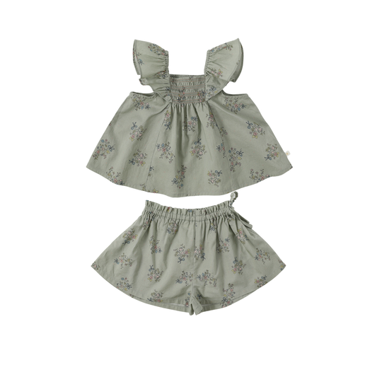 Bene Bene Khaki Camille Smocking Frill Blouse